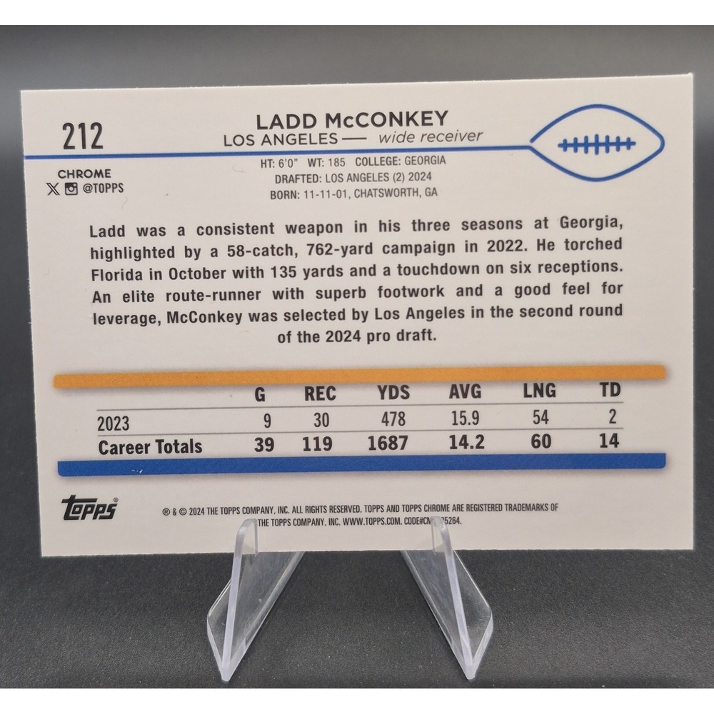 2024 Topps Chrome Ladd McConkey #212 Negative Refractor (RC) LA Chargers - Picture 2 of 10